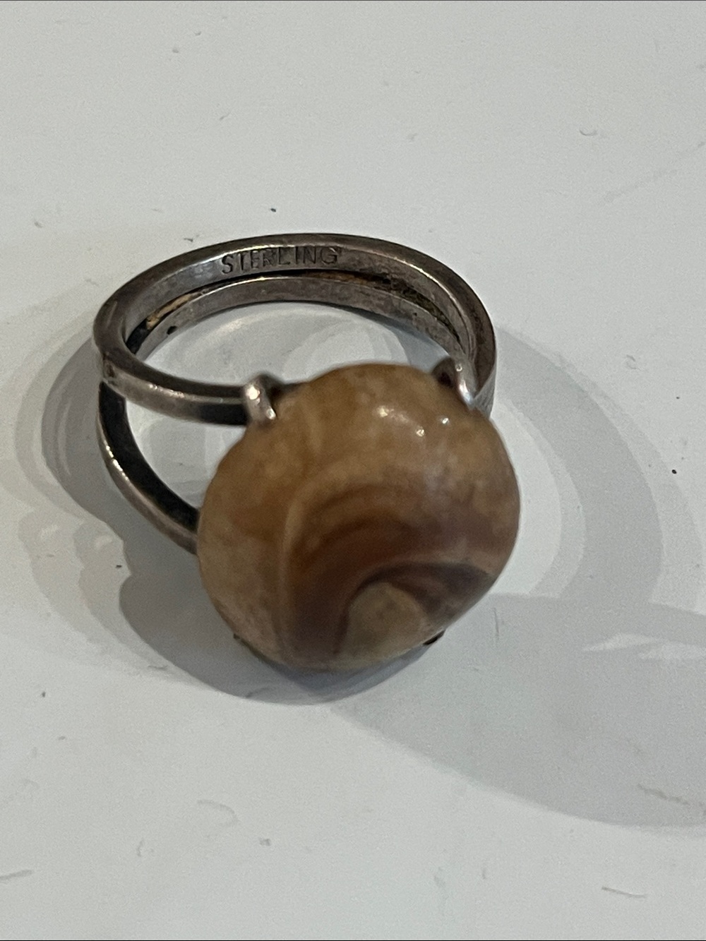 STERLING MARKED ARTISAN MADE AGATE BROWN STONE SZ 8